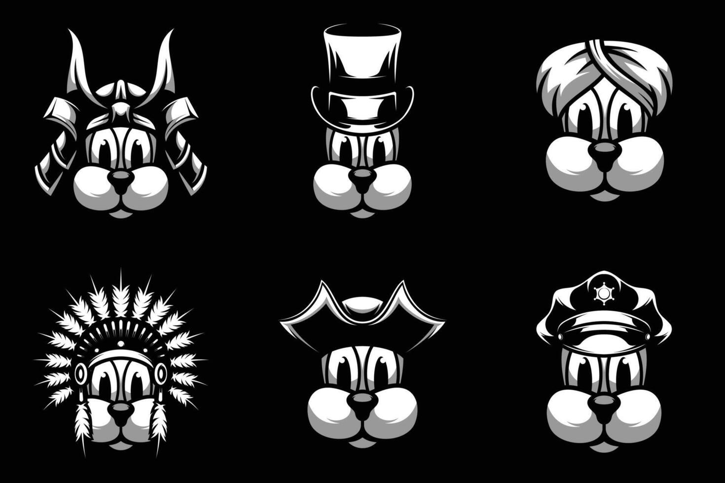 Dog Heads Bundle Black and White vector