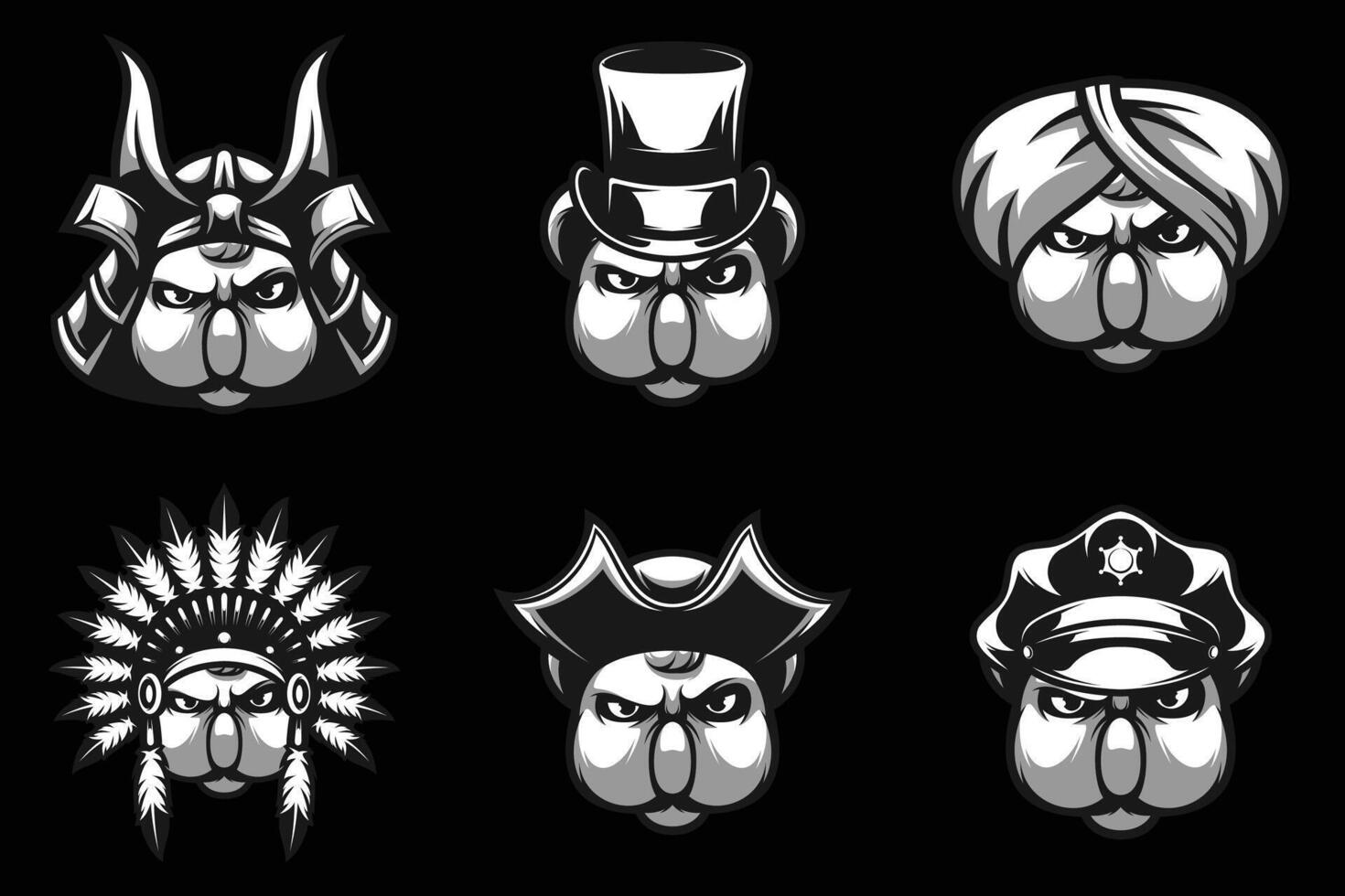 Koala Heads Bundle Black and White vector