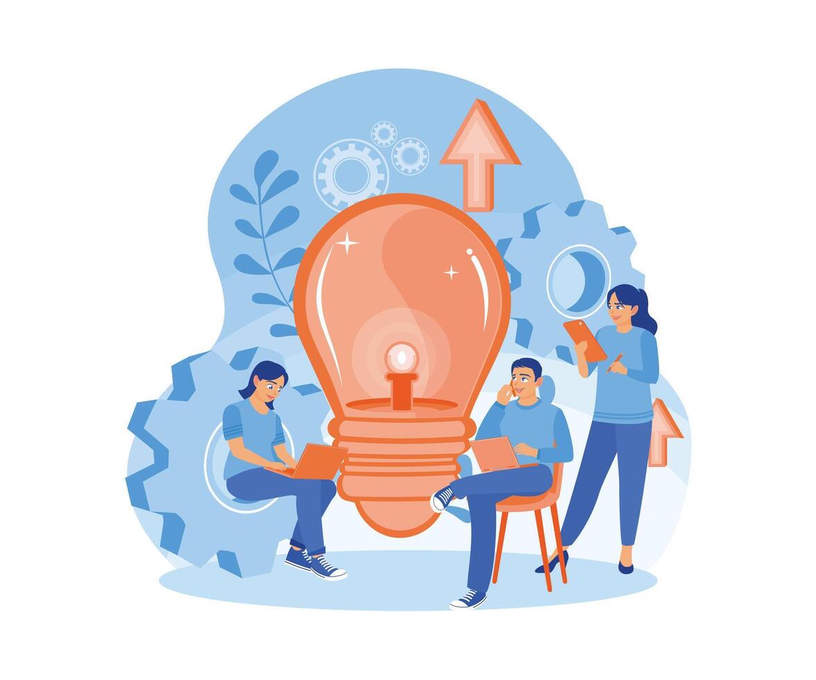 Diverse entrepreneurs start new ideas to develop business. Collaborate on new business projects. Business Idea concept. Flat vector illustration.