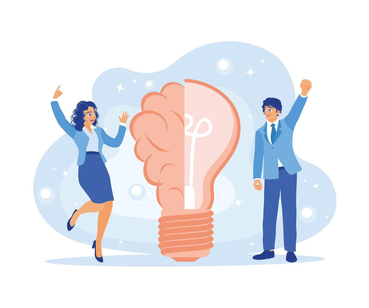 Male and female entrepreneurs develop new business ideas, achieving business targets. Business Idea concept. Flat vector illustration.