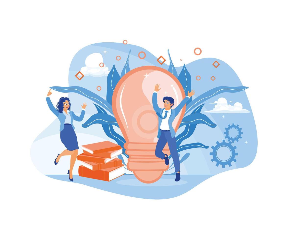 People develop new ideas to achieve success. Business innovation towards success. Business Idea concept. Flat vector illustration.