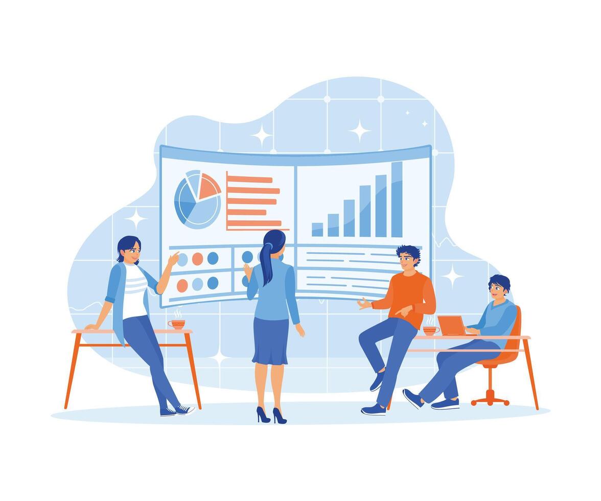 Business team having meeting in office. Discuss business development charts. Business Meeting concept. Flat vector illustration.