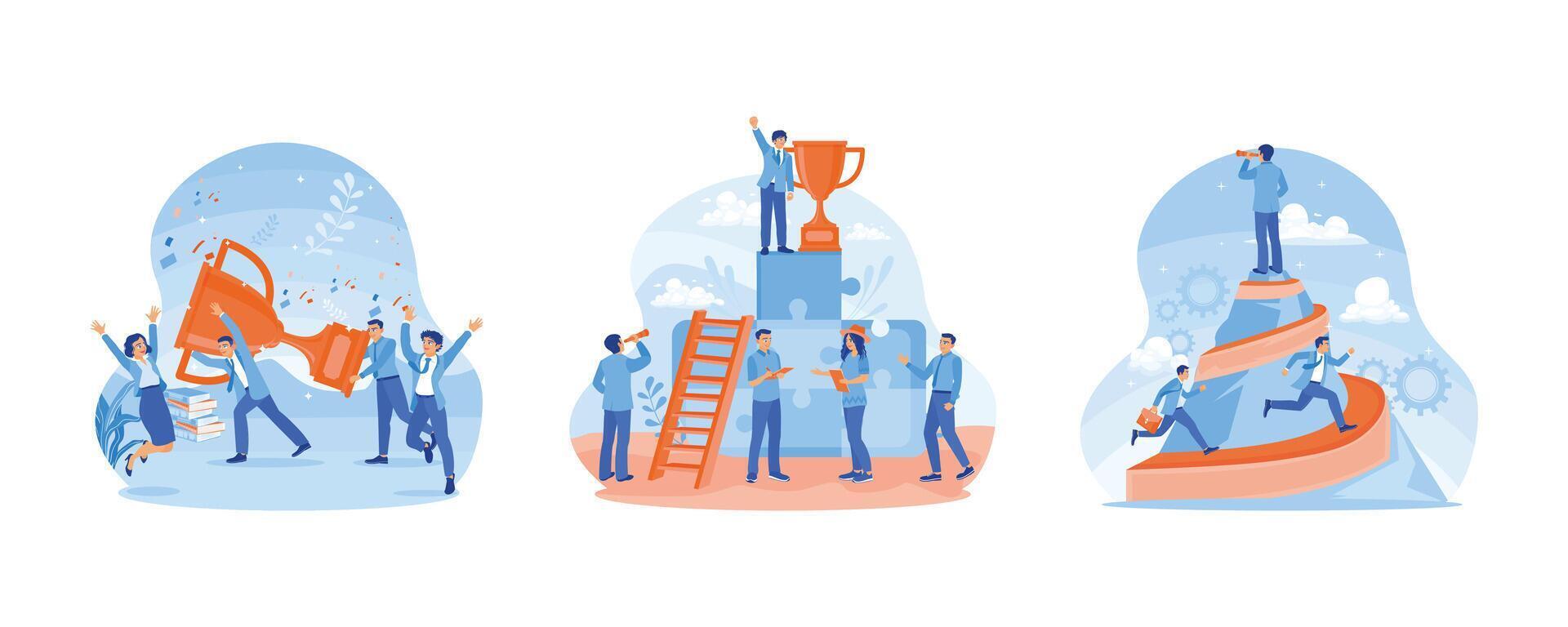 Business team celebrating success. Provides support to achieve success. Successful Business Team concept. Set flat vector illustration.
