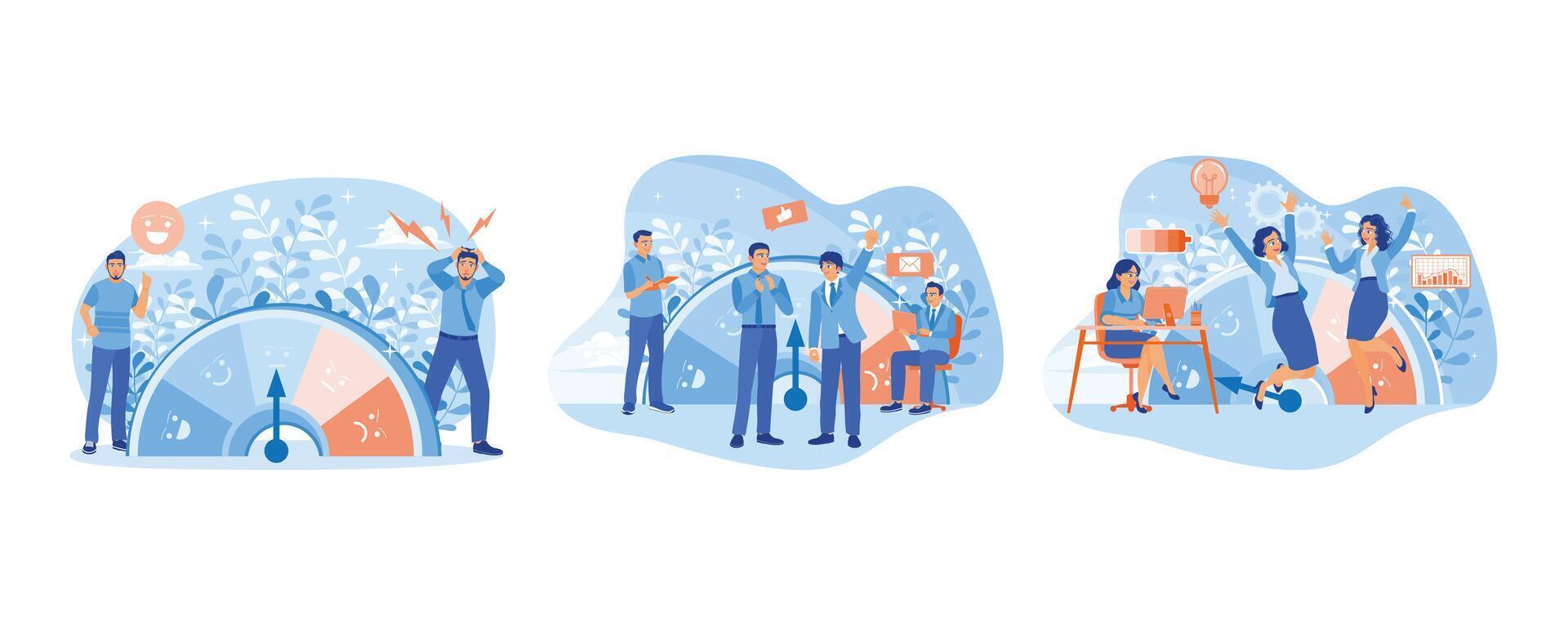 Stress level, mood scale. Client survey. Mentally healthy employees. Stress Levels concept. Set flat vector illustration.