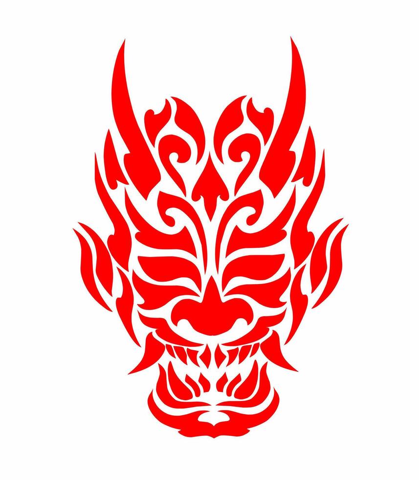 Illustration vector graphics of Tribal art carved red devil's face tattoo