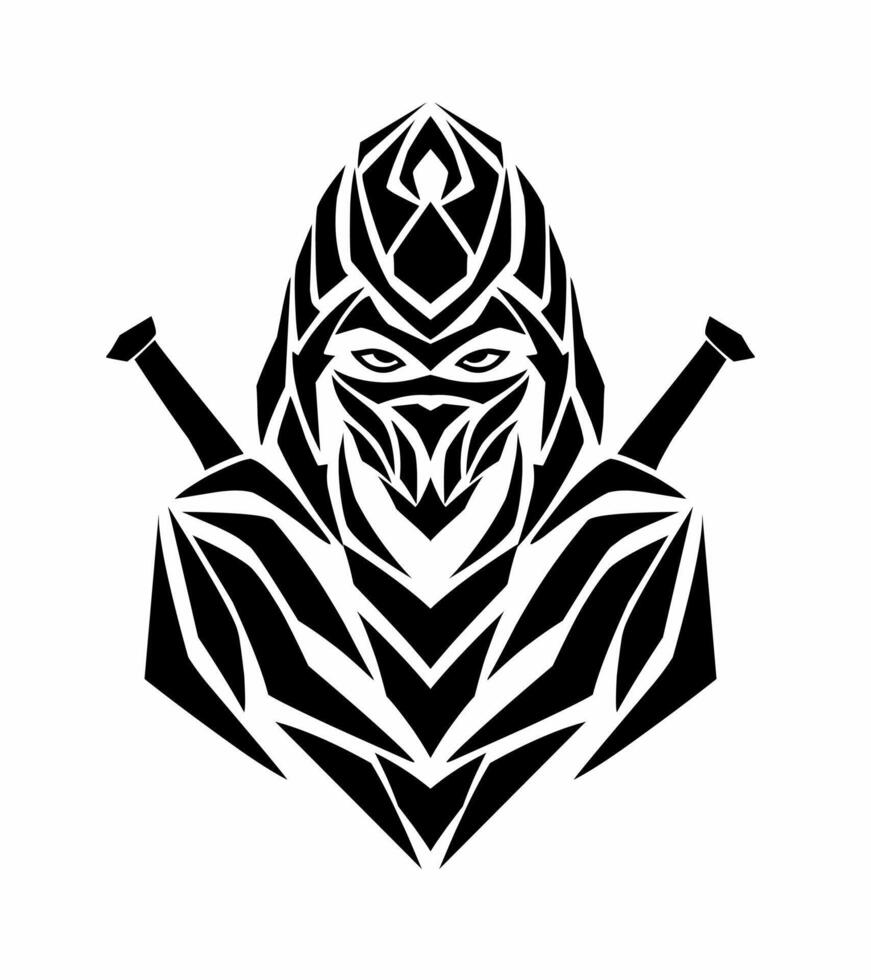 Illustration vector graphics of abstract tribal ninja design on a white background