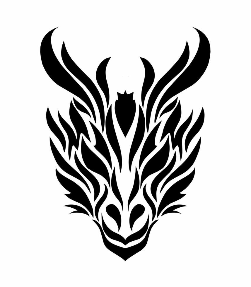 Illustration vector graphics of tribal art face head dragon tattoo black