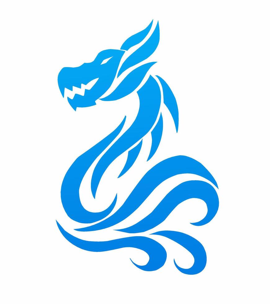 vector graphic illustration of tribal art design blue water dragon tattoo on a white background