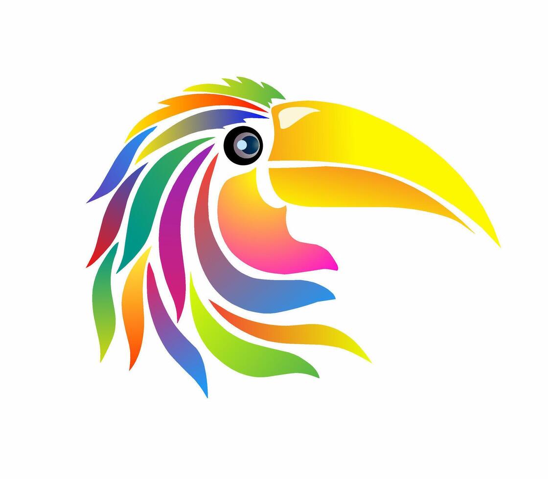 Illustration vector graphics of Tribal art design of a colorful toucan bird head on a white background
