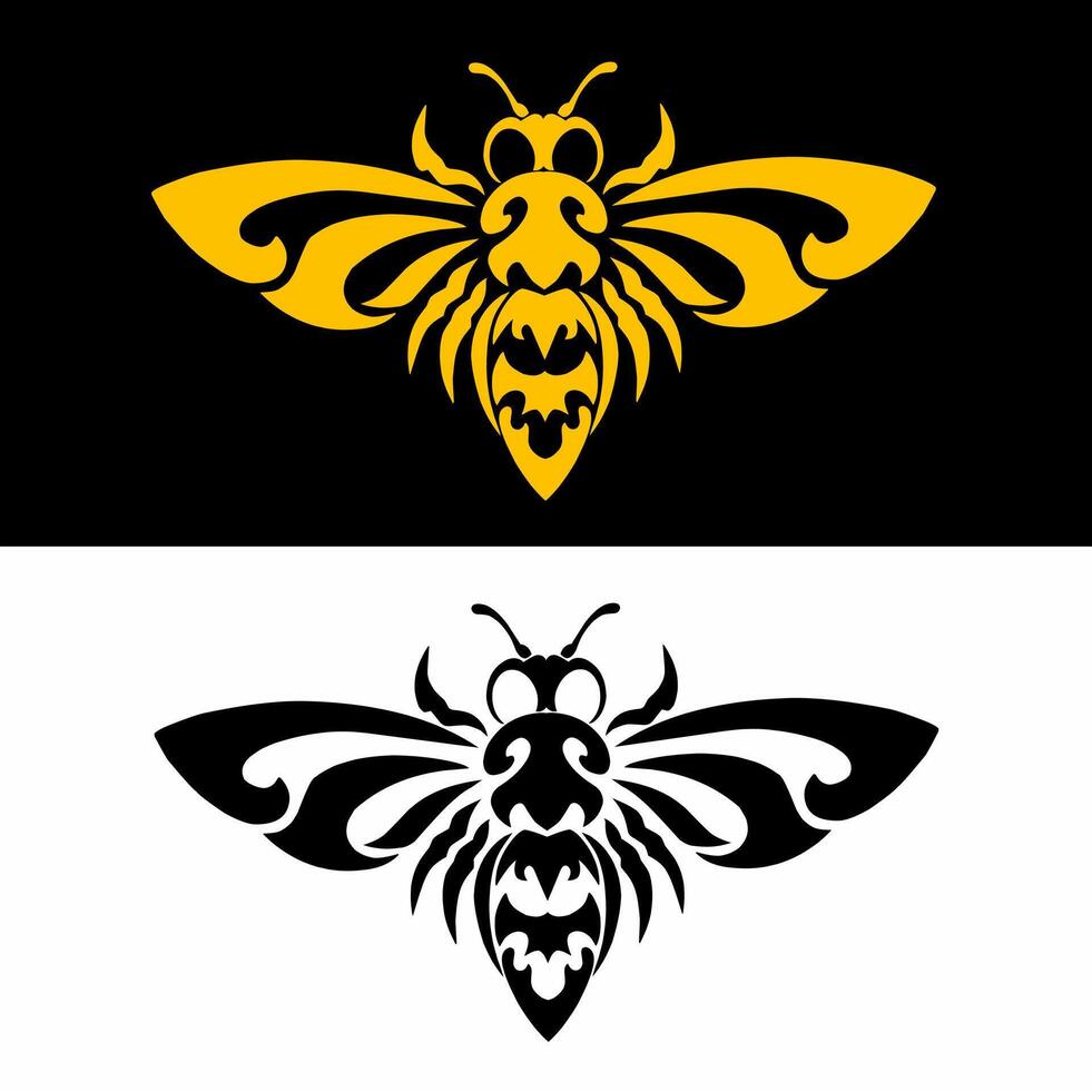 Illustration vector graphics of tribal art bee logo design in yellow and black