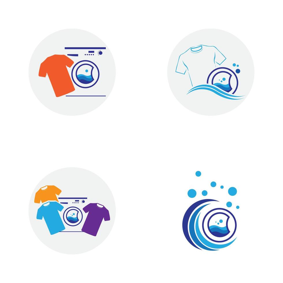 conjunto de logo y símbolo diseño lavandería icono Lavado máquina con burbujas para negocio ropa lavar limpia moderno modelo vector