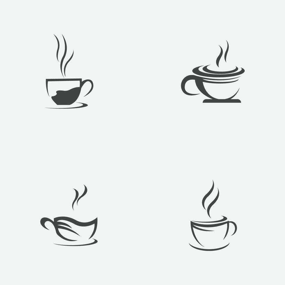 vector illustration set  of a cup of black coffee on a gray background