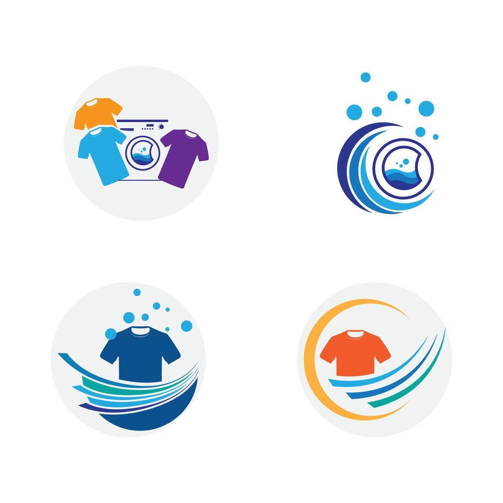 set of logo and symbol design laundry icon washing machine with bubbles for business clothes wash cleans modern template vector