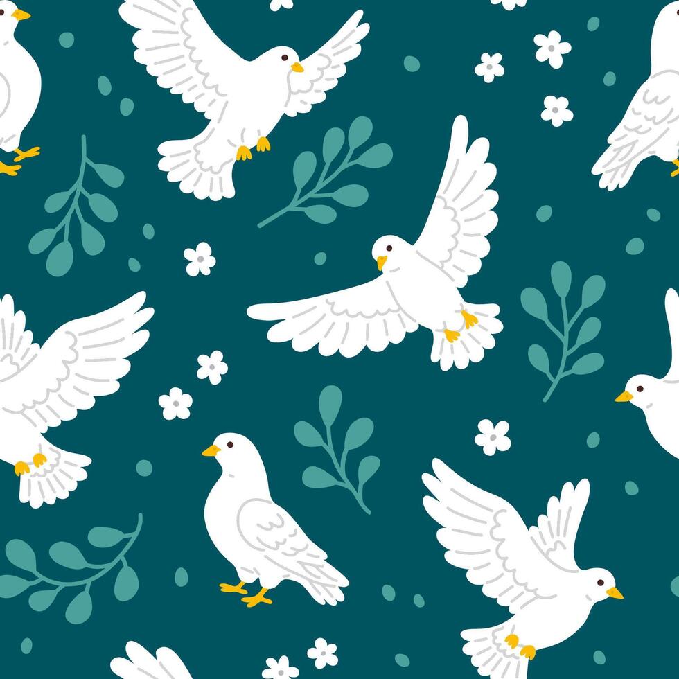 seamless background pattern with white doves vector