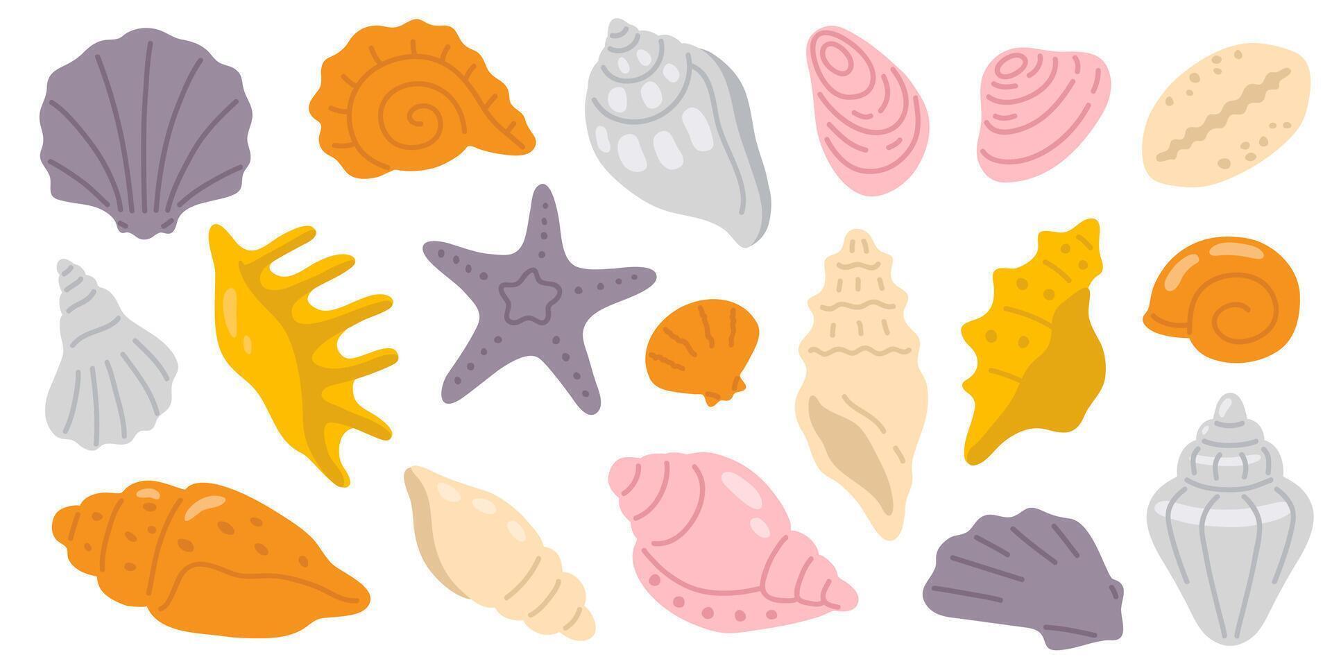 set of doodle seashell vector
