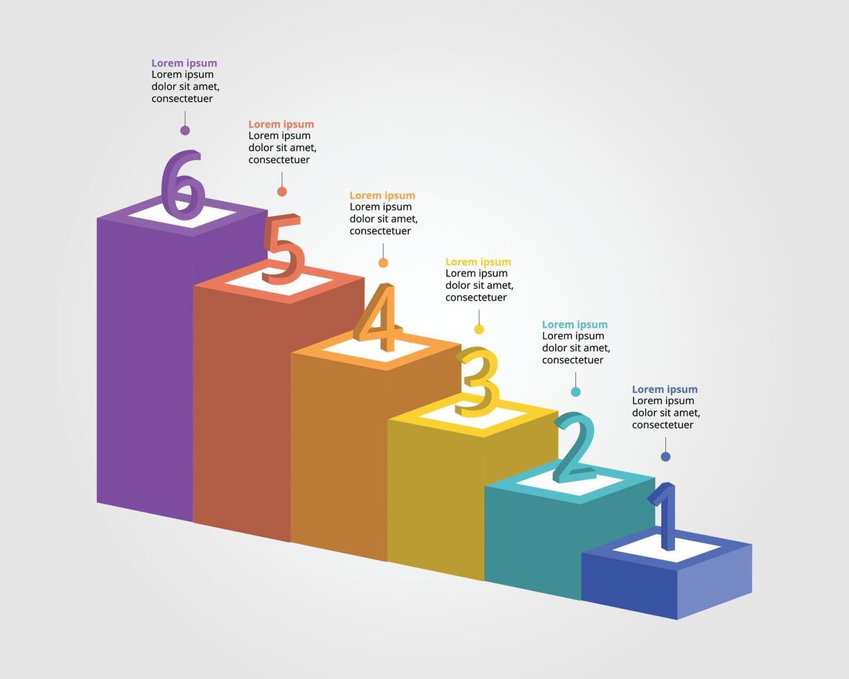 Graph template level number for infographic for presentation for 6 element vector