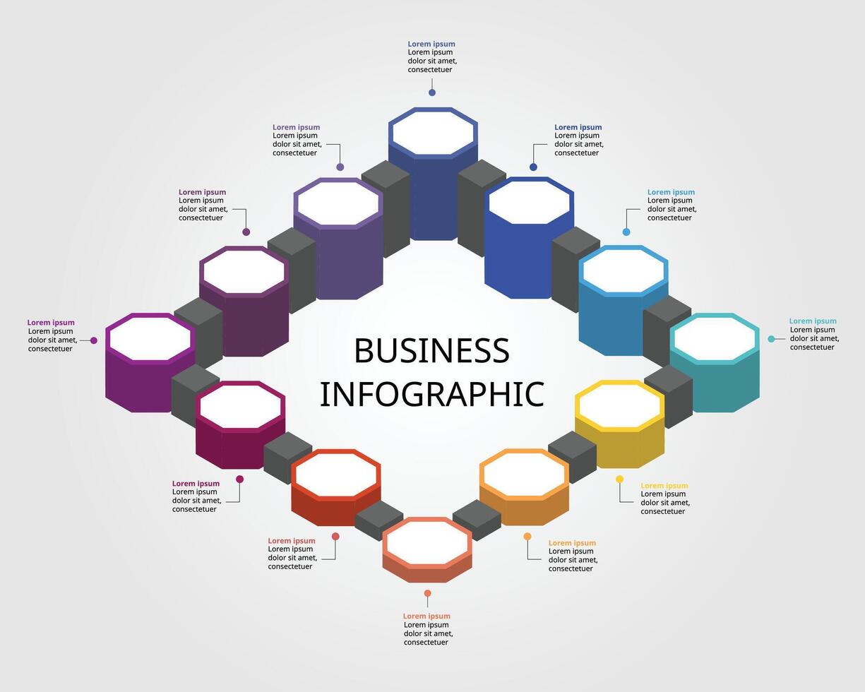 Octagon step chart template for infographic for presentation for 12 element timeline vector