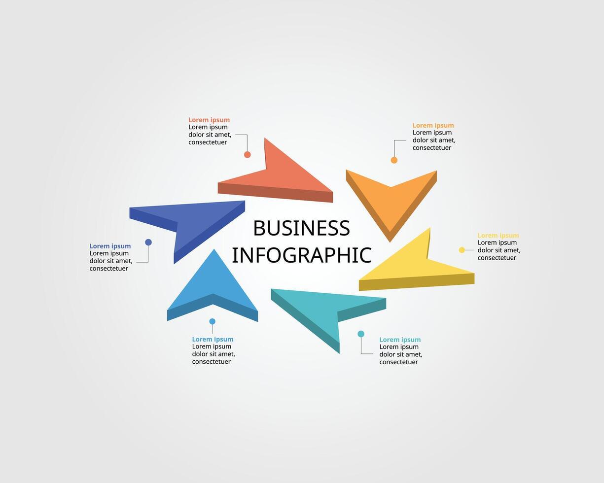6 arrow template for infographic for presentation for 6 element vector