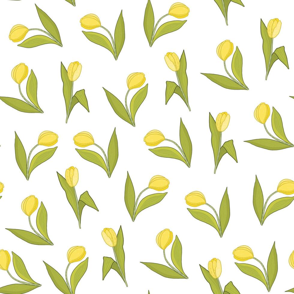 Tulip flowers vector seamless pattern.