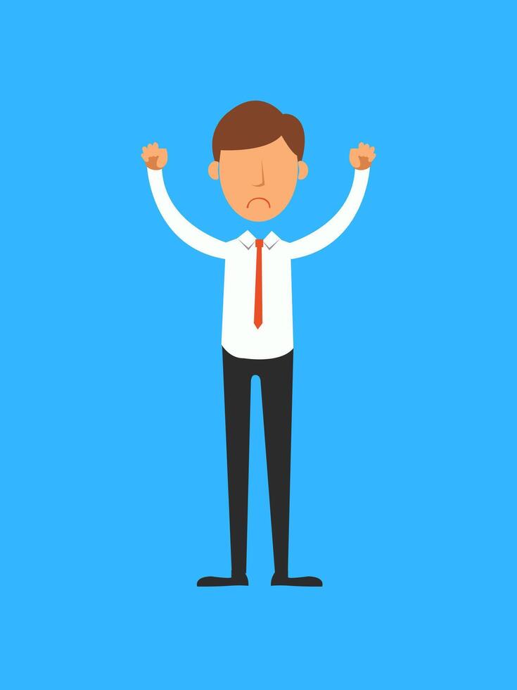 Businessman with arms up. Vector illustration in flat cartoon style.