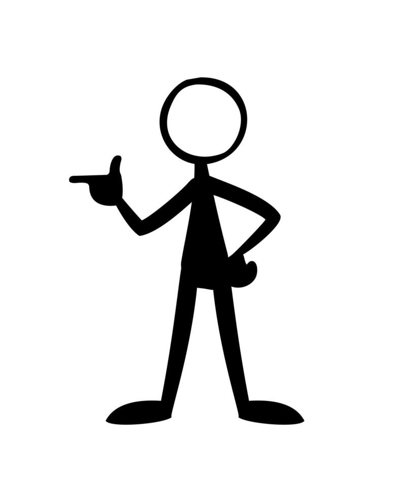 Stick man pointing with his hand. Silhouette. Vector illustration.