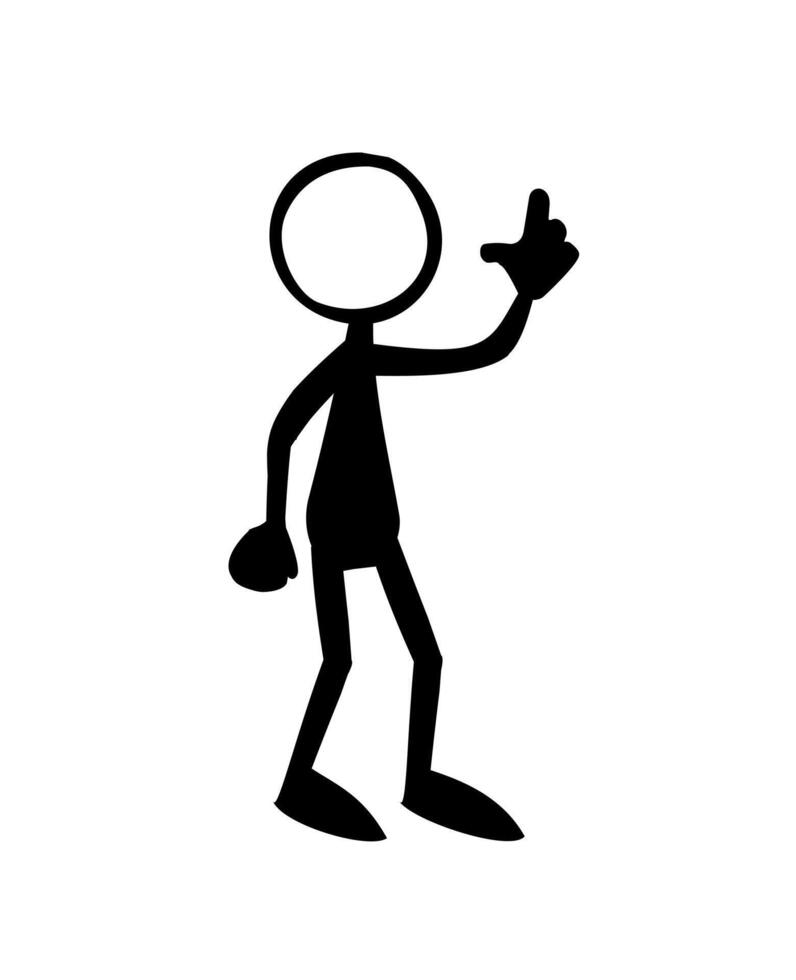 Black silhouette of a man pointing up his hand. Vector illustration.