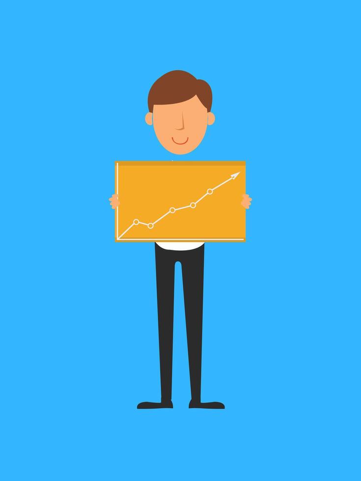 Businessman holding a board with chart. Flat design vector illustration.