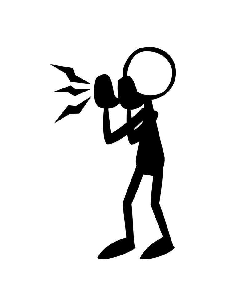 Stick man figure shouting about something. Vector silhouette illustration.