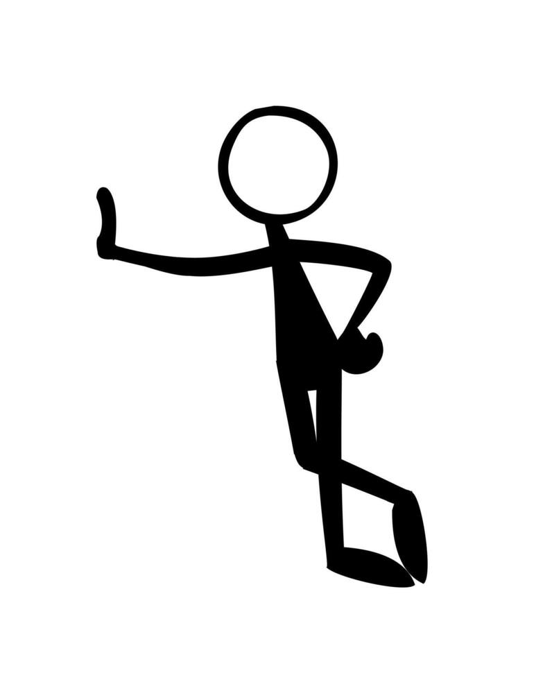 Black silhouette stick man leaning against the wall. Vector illustration