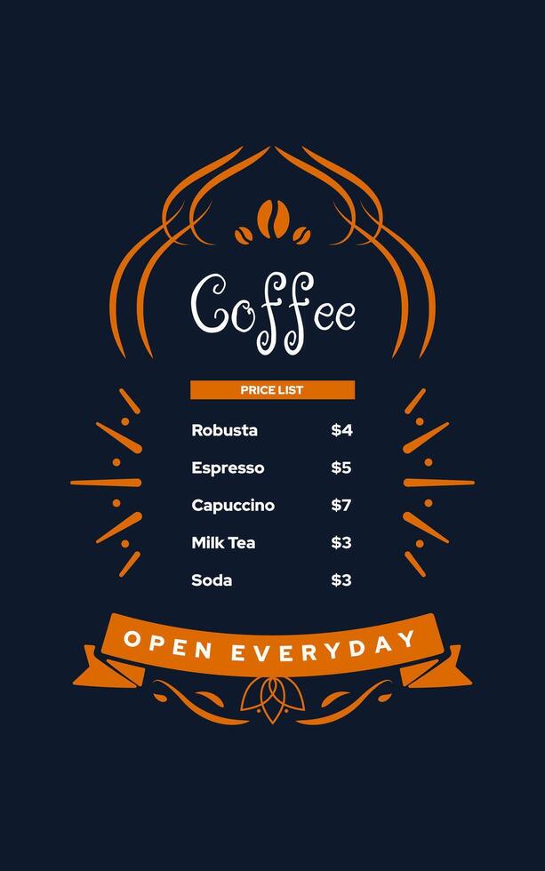 Coffee shop menu design template. Vector illustration. Suitable for your coffee shop business menu.