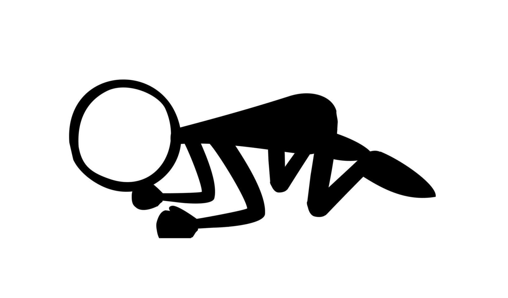 Illustration of a stick man walking while lying down. Vector silhouette