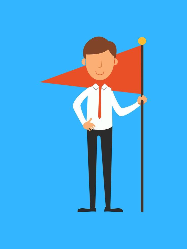 Businessman holding a red flag. Vector illustration in flat style.