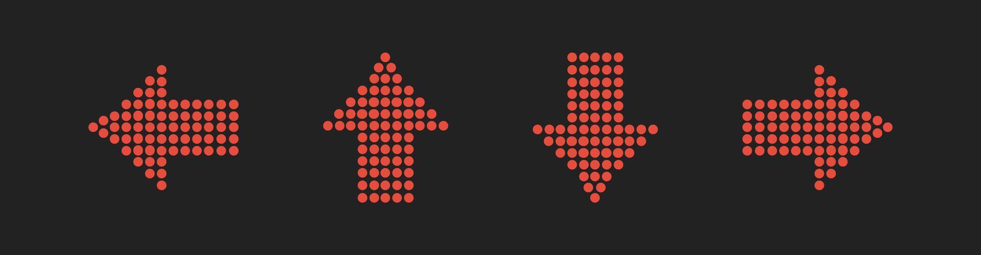 This is an arrow icon set in pixel style. Arrow vector illustration isolated on a black background. Suitable for road signs concept.