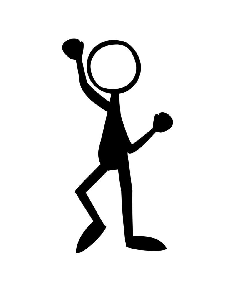 Funny black silhouette of a man with a ball in his hands. Grateful stick man. vector