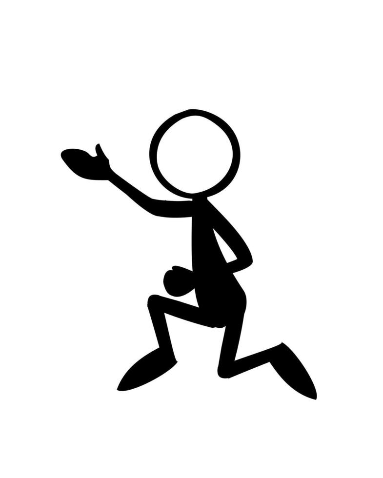 Illustration of a stick man welcoming or presenting something. Black silhouette. vector