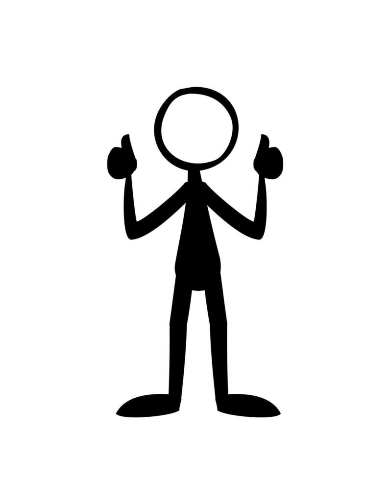 Man with thumbs up icon, vector illustration. Silhouette style. Stick man.