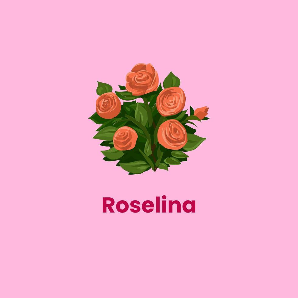 Roselina Rose Flower Logo or Icon Concept Design Isolated With Pink Background vector
