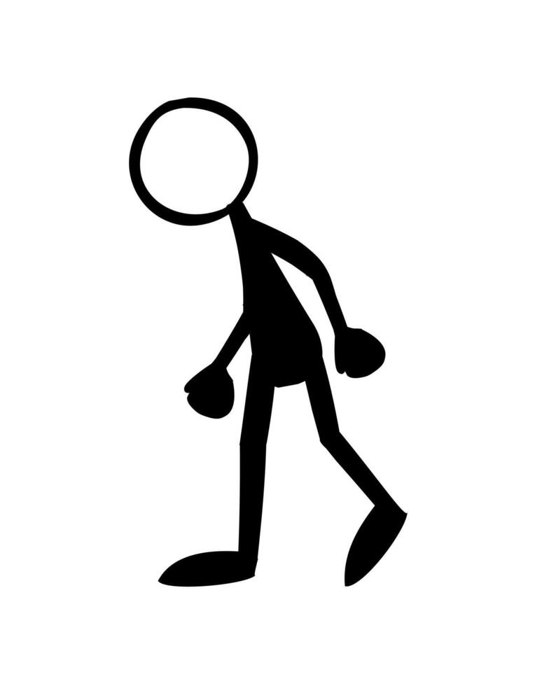 un negro silueta de un palo hombre caminando frente a el suelo. vector ilustración.