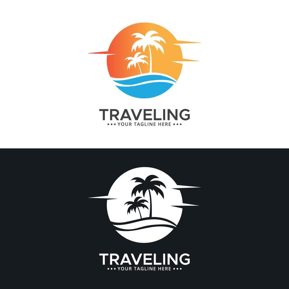 Vector plane with palms icon logo of travel and travel agency vector illustration