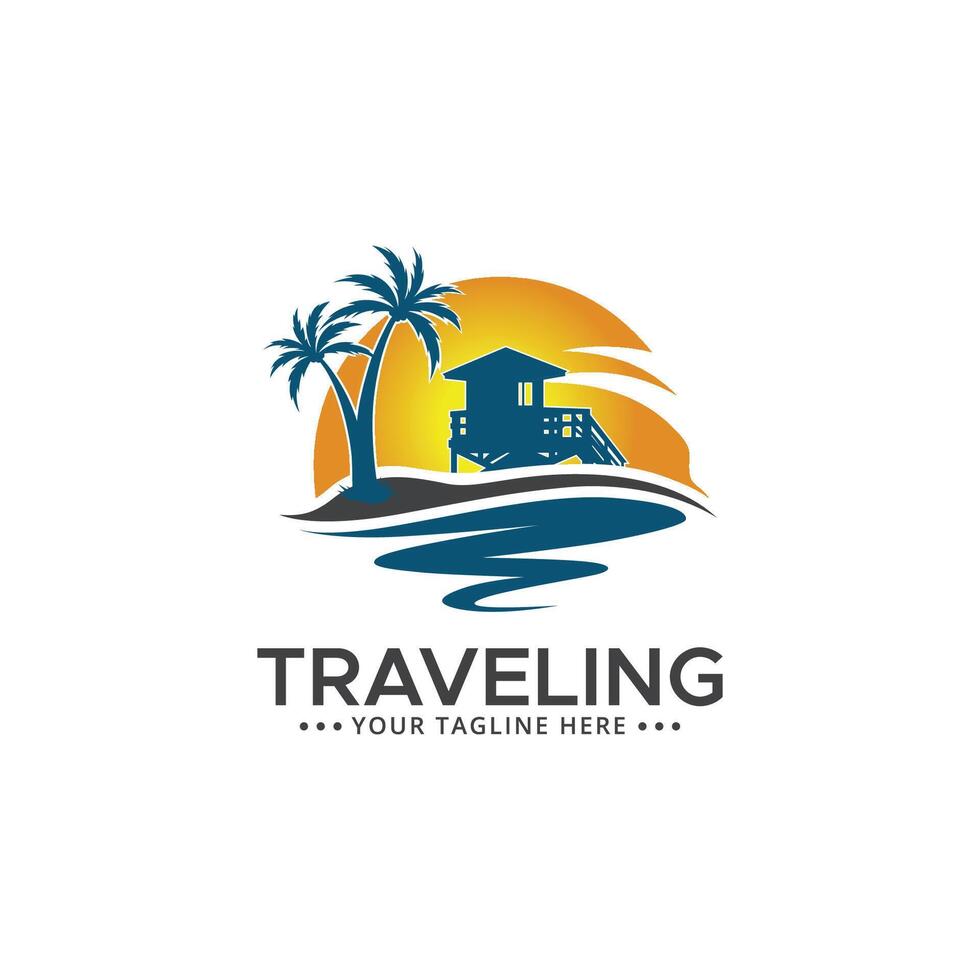 Vector plane with palms icon logo of travel and travel agency vector illustration