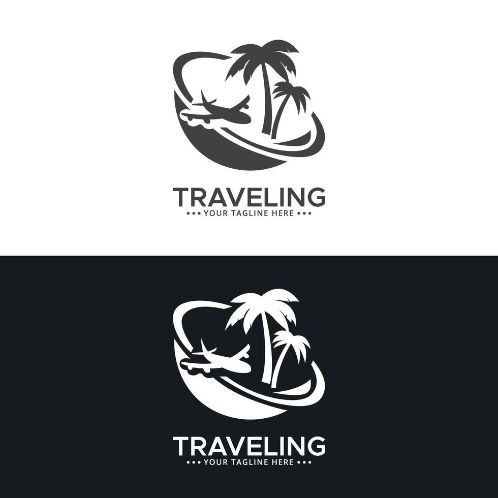 Vector plane with palms icon logo of travel and travel agency vector illustration