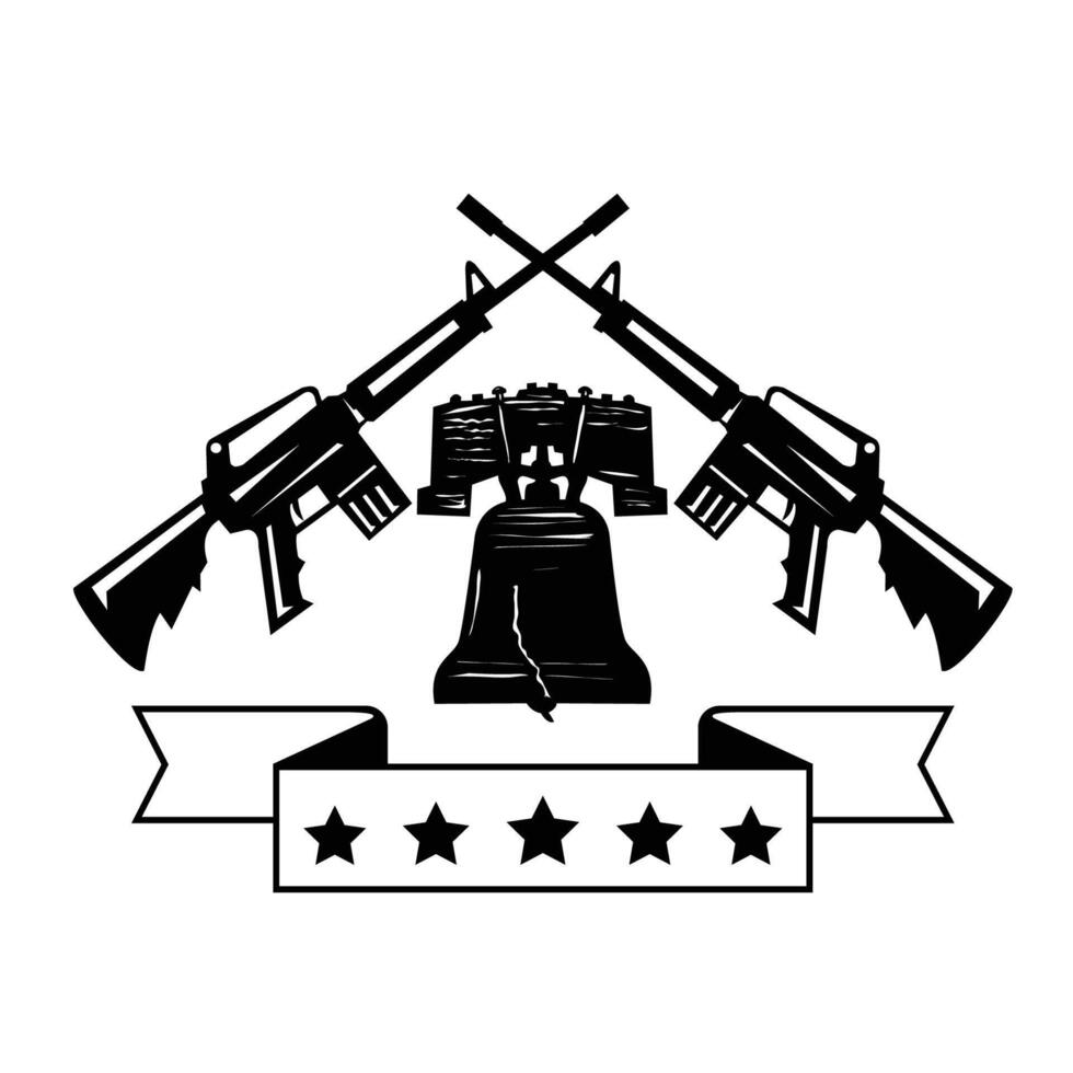 ar15 cruzado y libertad campana retro vector