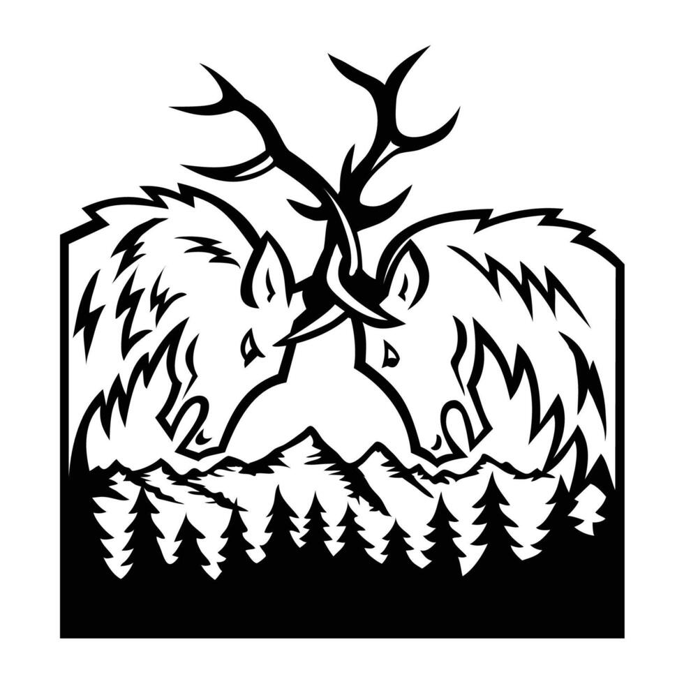 Head of Bull Elk Fighting in Rocky Mountain National Park Circle Retro vector
