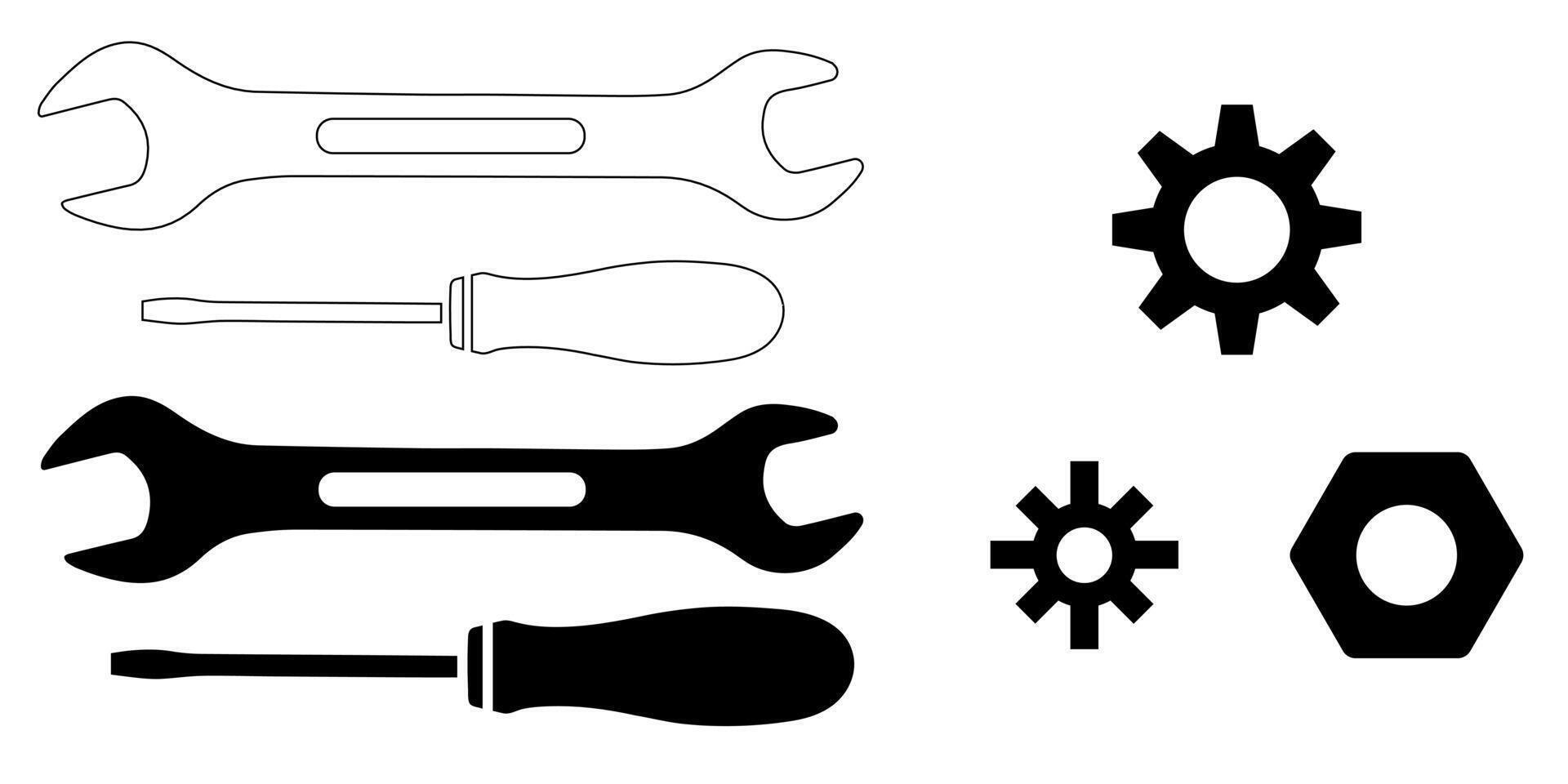 herramienta iconos, destornillador y llave inglesa vector