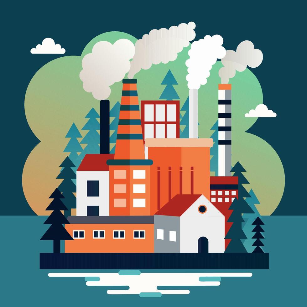 vector illustration of a factory polluting the air, ecology