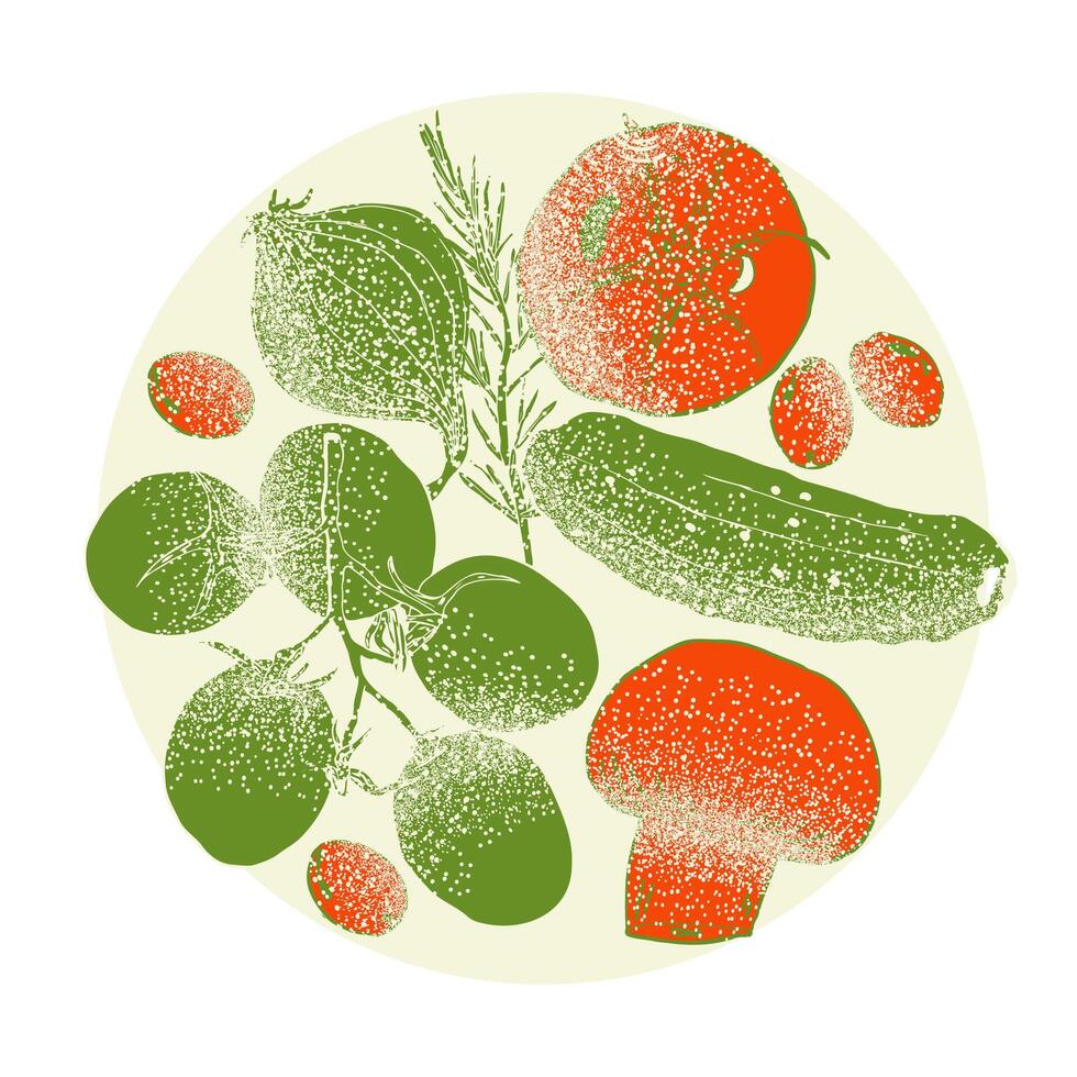 Vegetable illustration sketch style spray texture shading vector