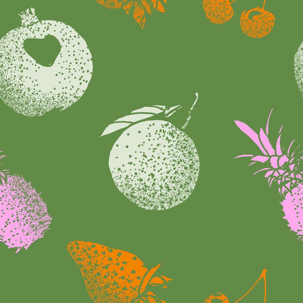 Fruits sketch hand-drawn illustration with spray texture seamless pattern vector