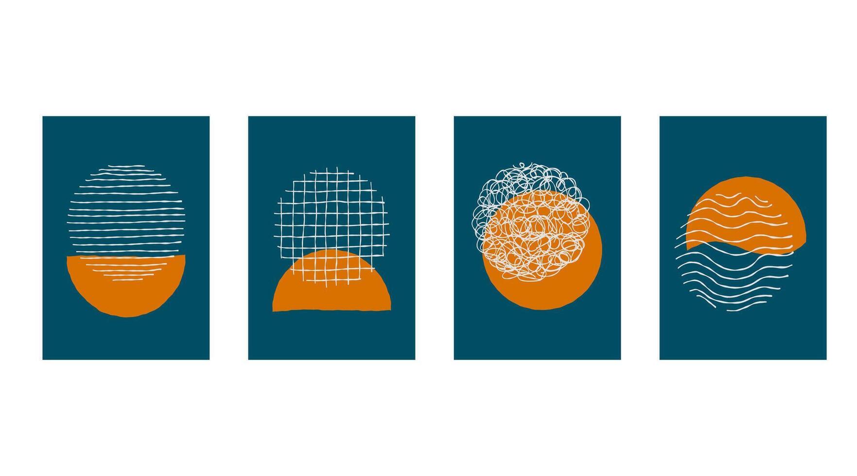 Doodle poster set, Creative minimalist hand painted Abstract art background with  stain and Hand Drawn doodle Scribble Circle. Design for wall decoration, postcard, poster or brochure vector