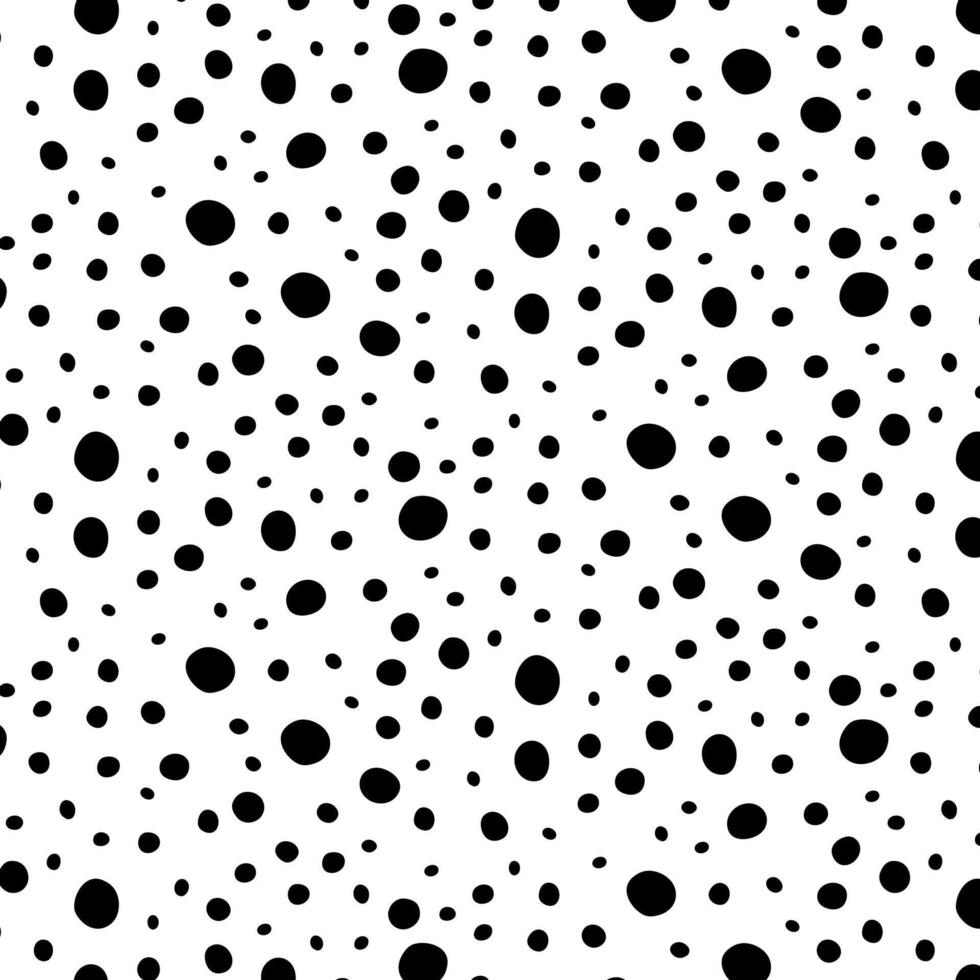 Vector illustration of seamless black dot pattern with different grunge effect rounded spots isolated on white background. Abstract design for print