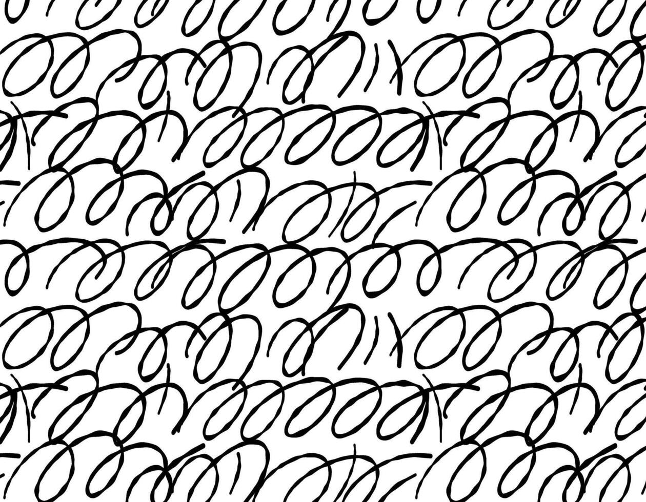 Brush curved and wavy lines vector seamless pattern on transparent background. Repeating abstract background with chaotic random waves, lines and swirls. Smears by hand.